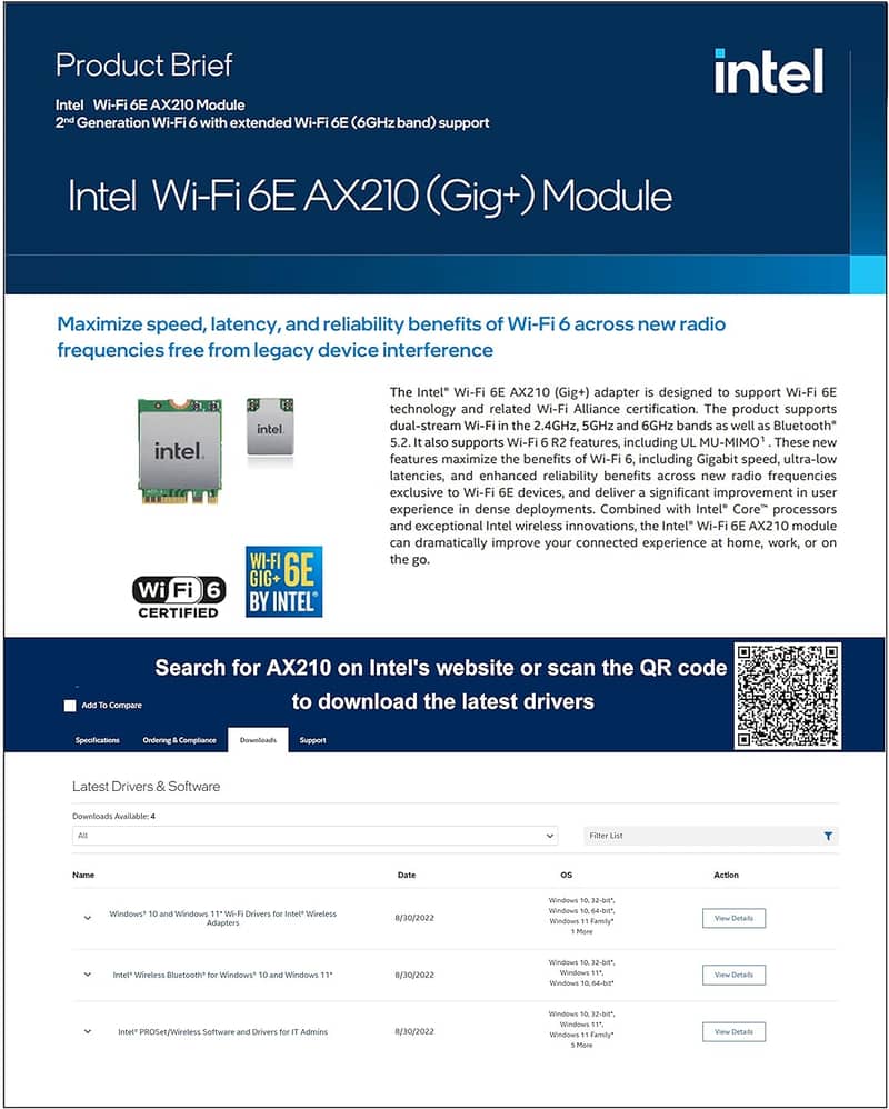 Ziyituod AX210S Wireless Wi-Fi Network Card 5400Mbps, 2.4GHz/5GHz/6GHz 5