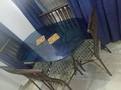 6 chairs Iron rod dining set with tinted glass table (Top and Bottom) 0