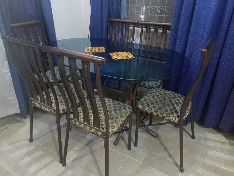 6 chairs Iron rod dining set with tinted glass table (Top and Bottom) 2