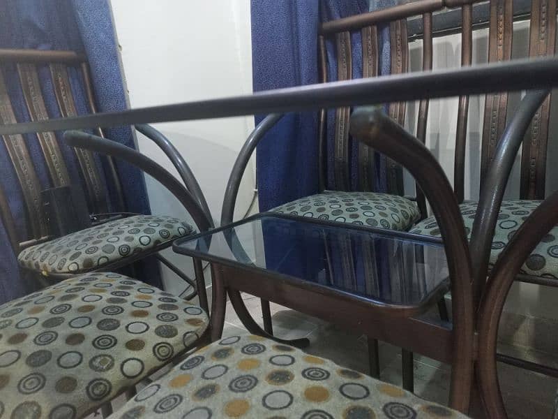 6 chairs Iron rod dining set with tinted glass table (Top and Bottom) 3