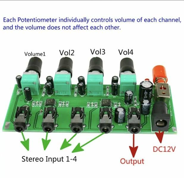 Mini Audio Mixer 4 Channel Volume / Pressure Controll 2
