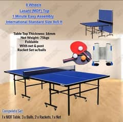 MDF Butterfly Table Tennis Set 8 Wheels Standard Size9x5 Ft