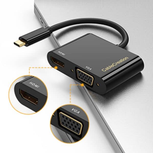 Cablecreation USB Type-C Male to VGA + HDMI(4K*2K,30Hz) Female Adapter 1