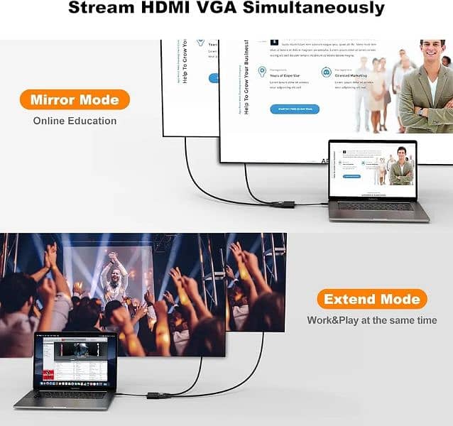 Cablecreation USB Type-C Male to VGA + HDMI(4K*2K,30Hz) Female Adapter 3