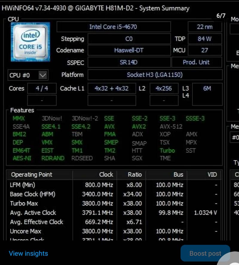 Intel Core i5 4th Gen 3.40Ghz Ram 16GB DDR3 2