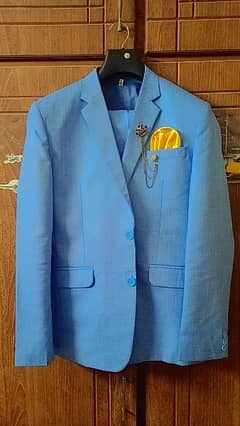 3 Piece Suit Pant Coat Dress (Light Blue Color Formal Suit)