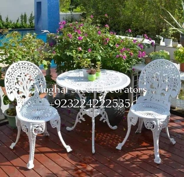 Outdoor Round 2 Chairs 1 Table Set 0