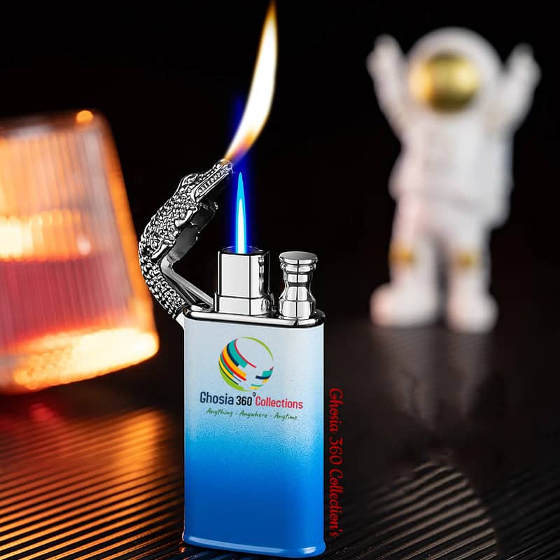 Blue Flame Metal Dragon Double Fire Gas Lighter Creative Straight Flam 4