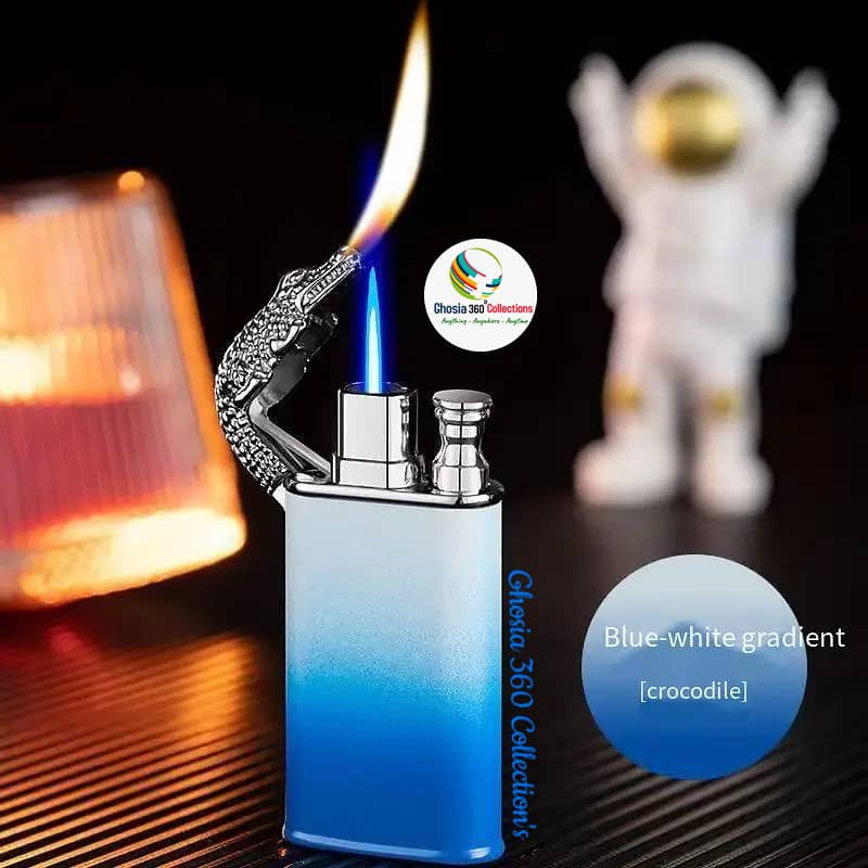 Blue Flame Metal Dragon Double Fire Gas Lighter Creative Straight Flam 10