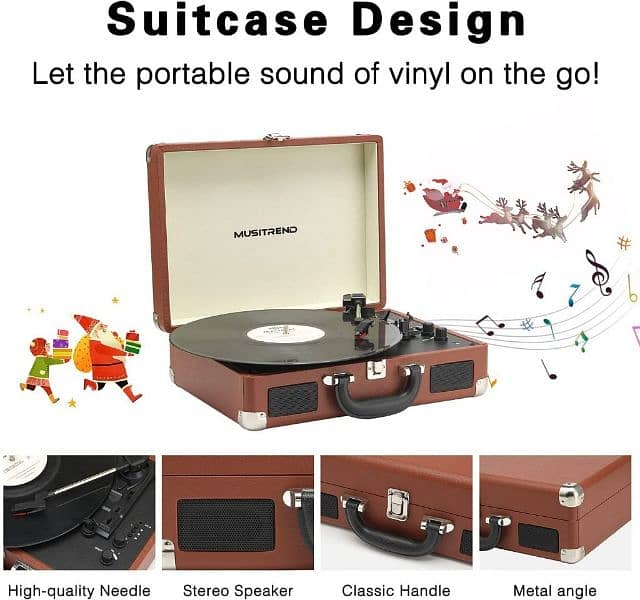 MUSITREND SUITCASE Turntable with 2 BLUETOOTH SPEAKERS - BROWN 1