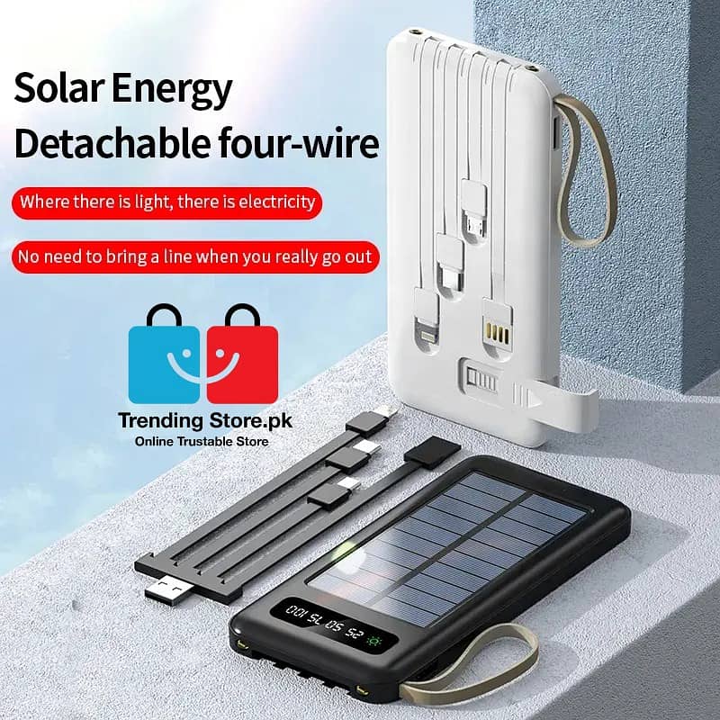 Solar Mobile Charging Power Bank 10000 mAh Battery With 4 Charging Cab 10