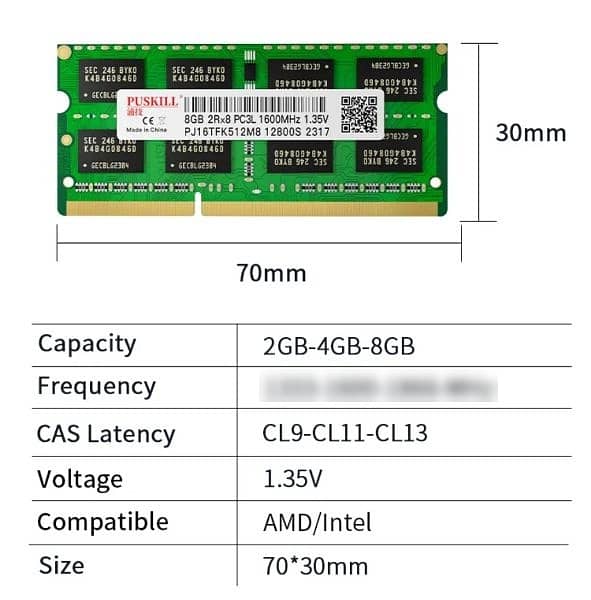 Walram PUSKILL Ram Memory Notebook Memoria Sodimm DDR3L 1.35V 8GB 1600 13
