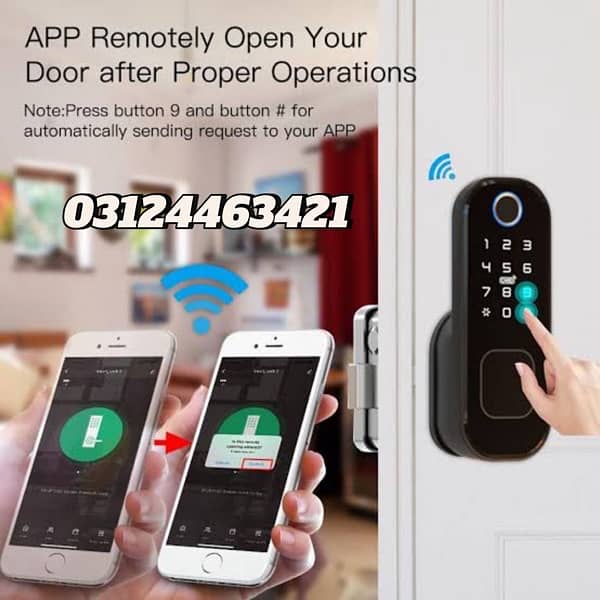 Wifi smart door lock Fingerprint wooden main gate Access Control 0