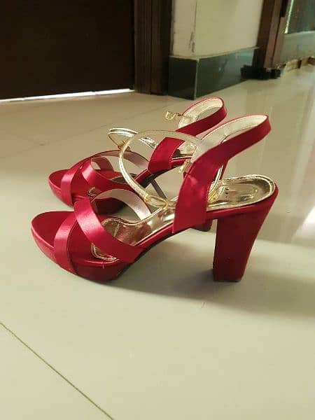 Women's Heel Sandals | Red & Silver Color 2