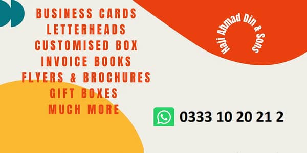 Visiting Card Printing, Rigid Boxes, Clothing boxes, Letterheads Menus
