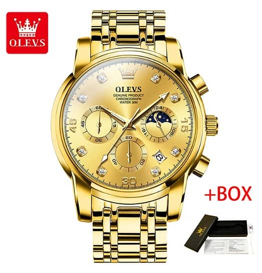 OLEVS 2023 New Mens Watches Gold Quartz Watch Chronograph 0