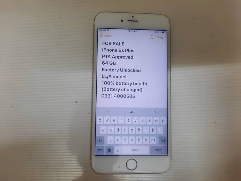 Iphone 6s plus 64 GB Factory unlocked,Facetime LL/A model PTA approved 0