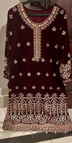 Maroon Suit With Golden Sequins Embroidered Work 0