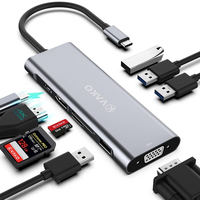 ZMUIPNG 10in1 type c USB-C HUB to HDMI +RJ45+VGA+USB2.0+ USB3.0 x2+SD 1