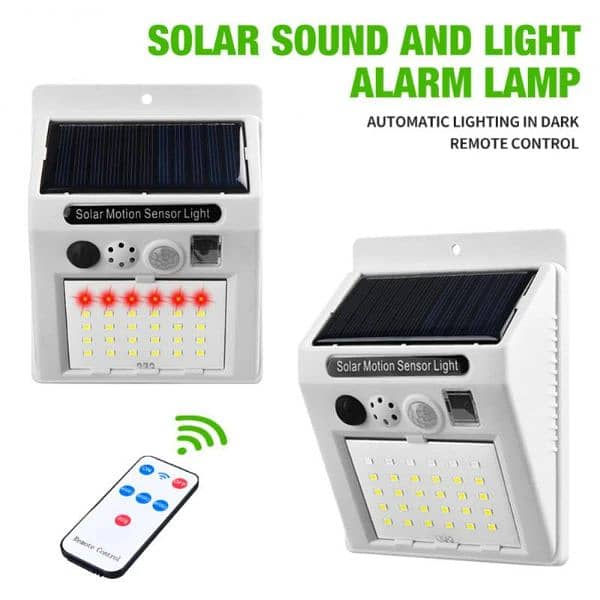 Outdoor Waterproof Solar Wall Light Alarm Lamp Remote Control 0