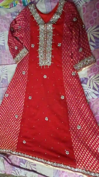 red kaliyo Wali frock , arapajama plus Banarsi  dupatta 3