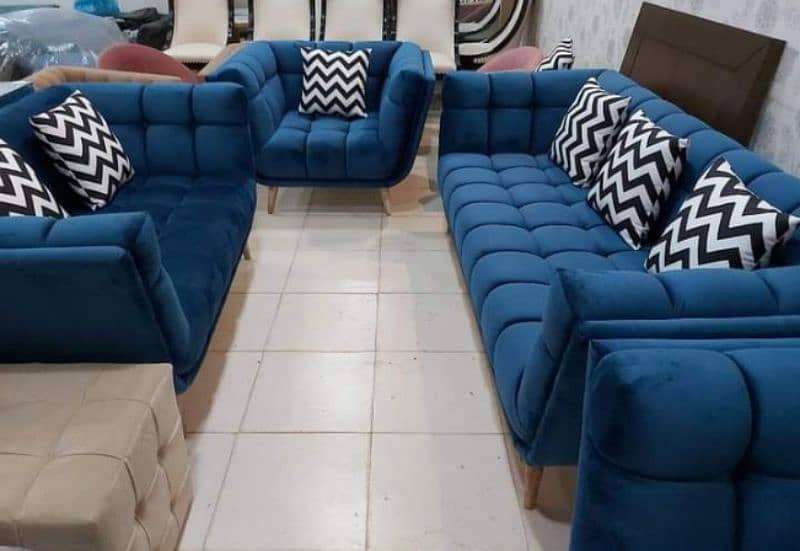 Sofa Set Five Seater in Velvet Fabric with cushions. 1