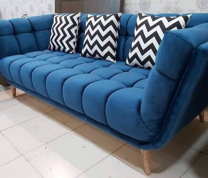 Sofa Set Five Seater in Velvet Fabric with cushions. 2