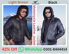 Black / Brown Genuine Leather Fashion Jacket Men with Removable Hood
