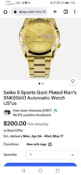 Seiko 5 sports Gold plated Mens SNKE06k1 5