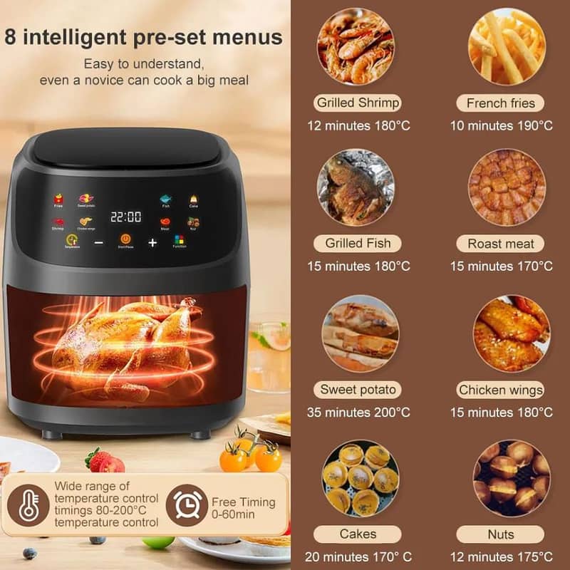 New Silver Crest 8 Liter Air Fryer - Digital Color Touch Screen- 2400W 18