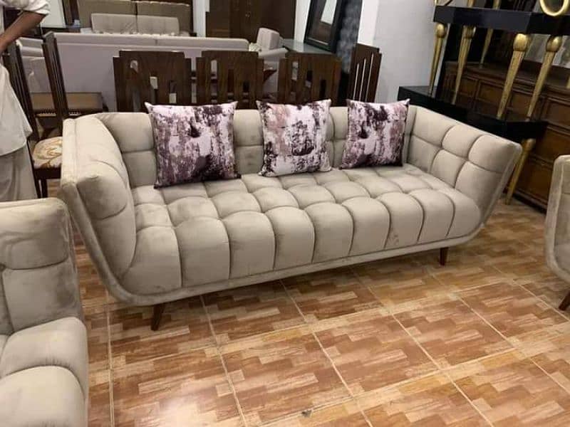 Sofa Set Seven Seater in Velvet Fabric With Cushions 1