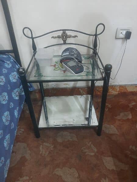 Road iron bed with 2 side tables or with led tolley or 2 chairs  table 2