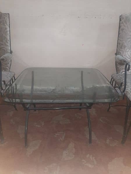 Road iron bed with 2 side tables or with led tolley or 2 chairs  table 5