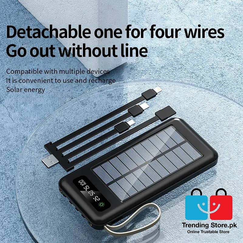 Solar Power Bank 10000 mAh Battery With 4 Charging Cables 1