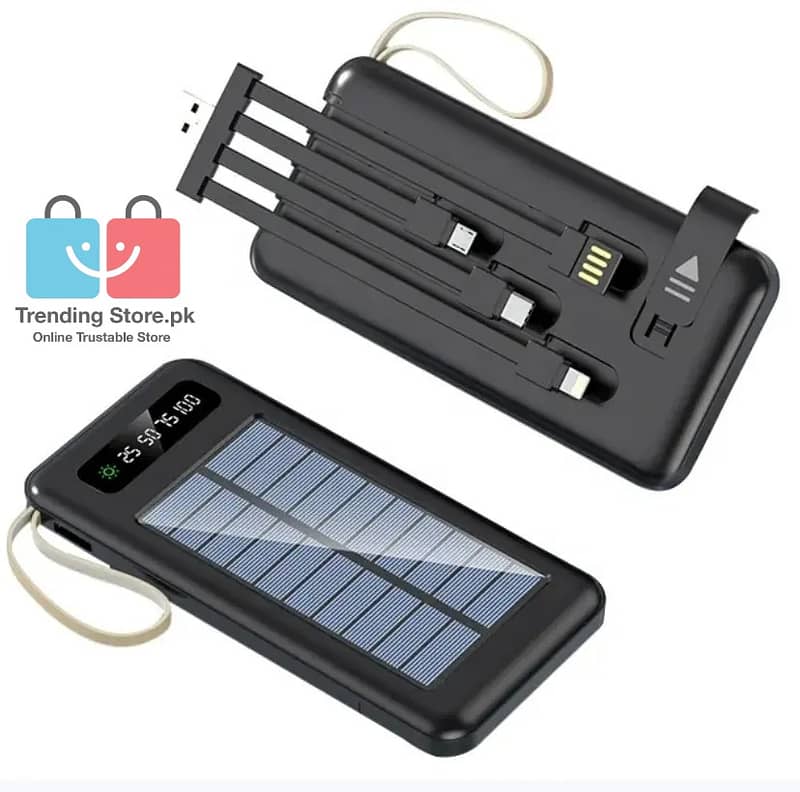 Solar Power Bank 10000 mAh Battery With 4 Charging Cables 2