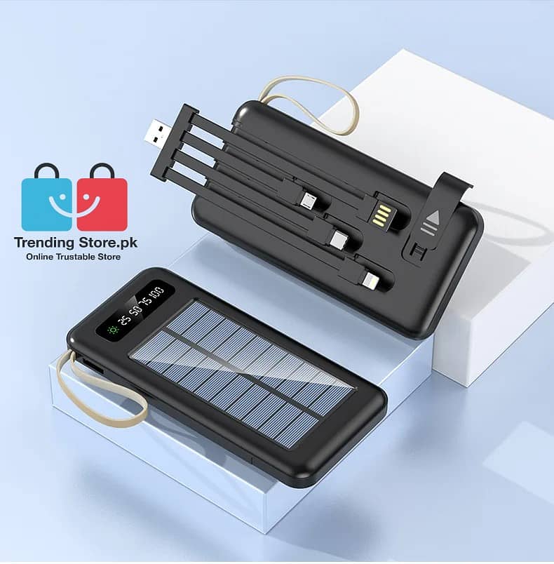 Solar Power Bank 10000 mAh Battery With 4 Charging Cables 3