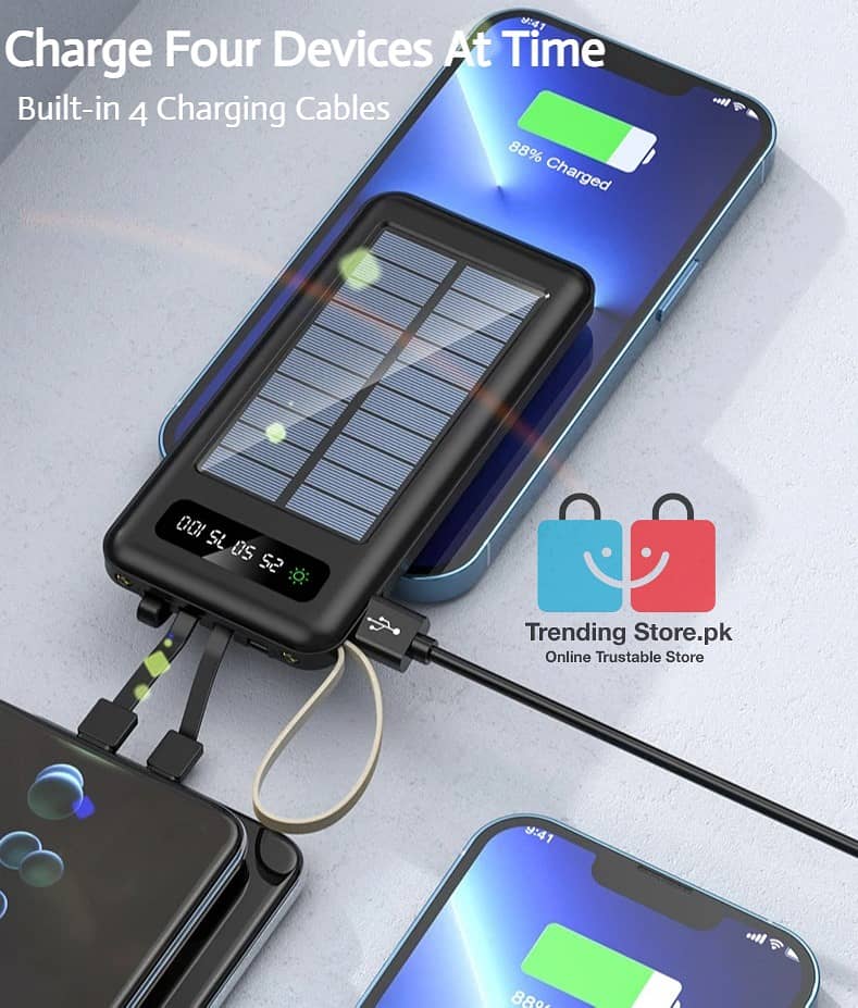 Solar Power Bank 10000 mAh Battery With 4 Charging Cables 8