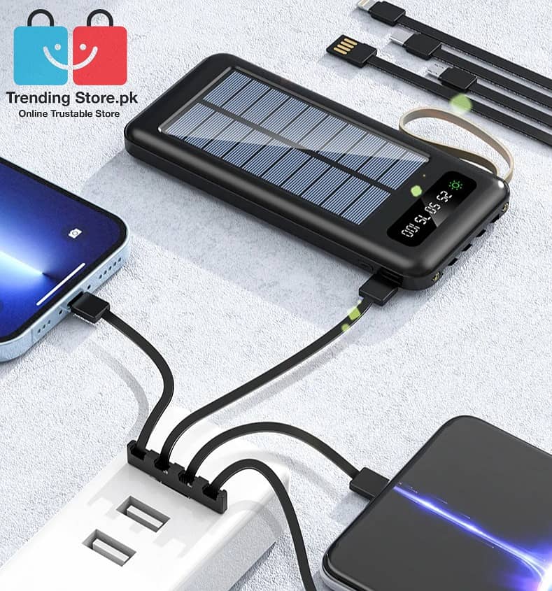 Solar Power Bank 10000 mAh Battery With 4 Charging Cables 9