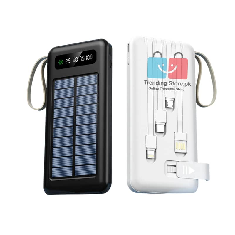 Solar Power Bank 10000 mAh Battery With 4 Charging Cables 11