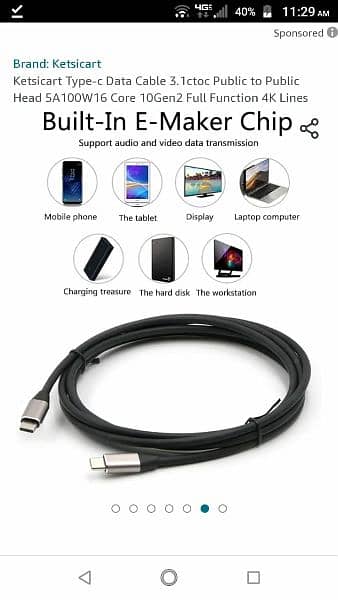 4k display 10gb  5A type C to C 3.1  gen 2 cable 4