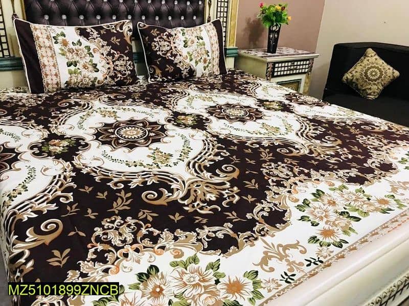 3 Pcs Crystal Cotton Printed Double Bedsheets 0
