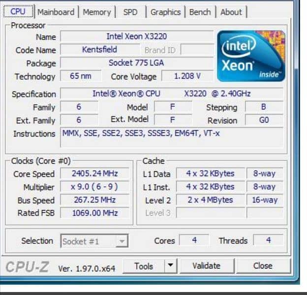 Intel Xeon Processor X3220  8M Cache, 2.40 GHz, 1066 MHz FSB Desktop 1