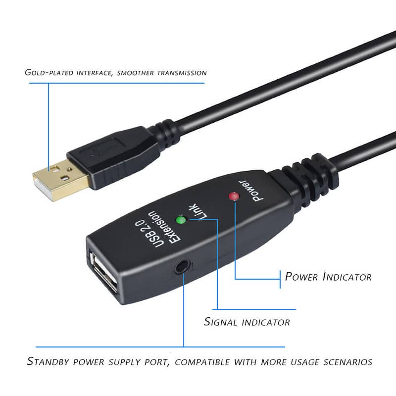 "30 Metres" USB 2.0 Hi-Speed Amplifier Extension Cable With Adapter 1