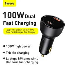 Baseus Supreme 100W Digital Display PPS dual Quick Car Charger U+C