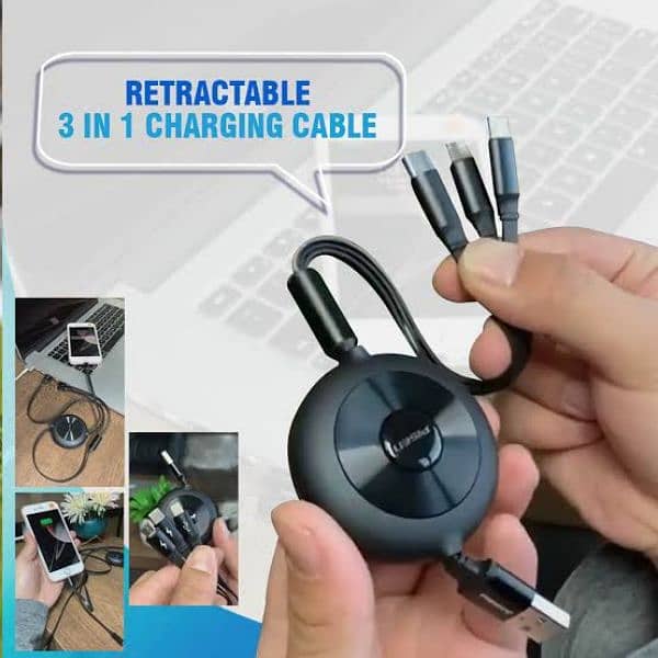 Pisen 3 IN 1 Retractable Charging Data Cable USB to Type-C/IP/Micro 1