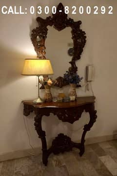 SHESHAM's HAND CARVED WOODEN CONSOLE WITH MIRROR. CALL: 0300-8200292