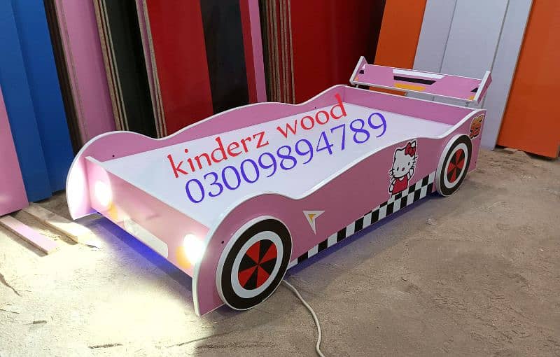 kids car bed with front and floor LED lights 3