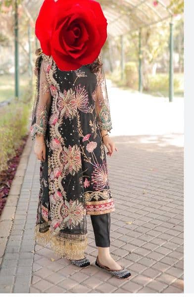 Black designer dress/ Beautiful heavy embroided net black suit 0