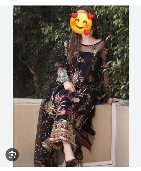 Black designer dress/ Beautiful heavy embroided net black suit 7