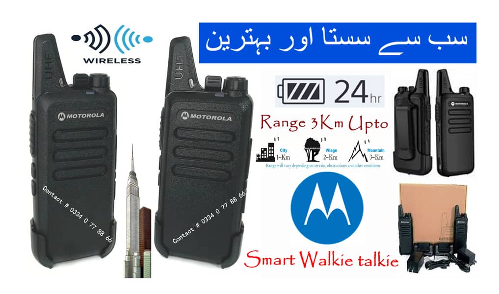 New Motorola Slim Walkie talkie FM Moto Wireless UHF Two Way woki toki 0